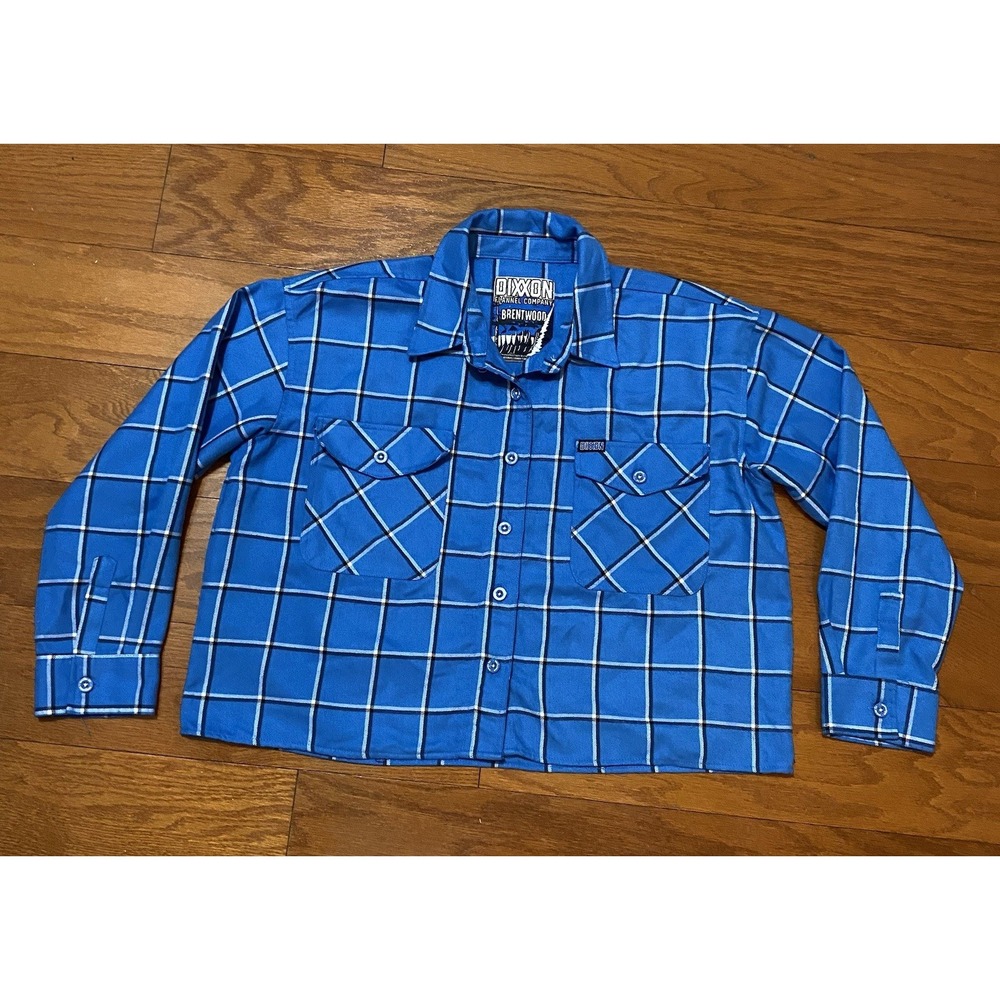 Dixxon Flannel‎ Company Brentwood Blue Plaid Cropped Shirt Womens Large D-Tech